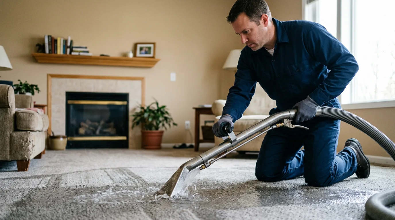 Water damage restoration technician working near Canton, NY